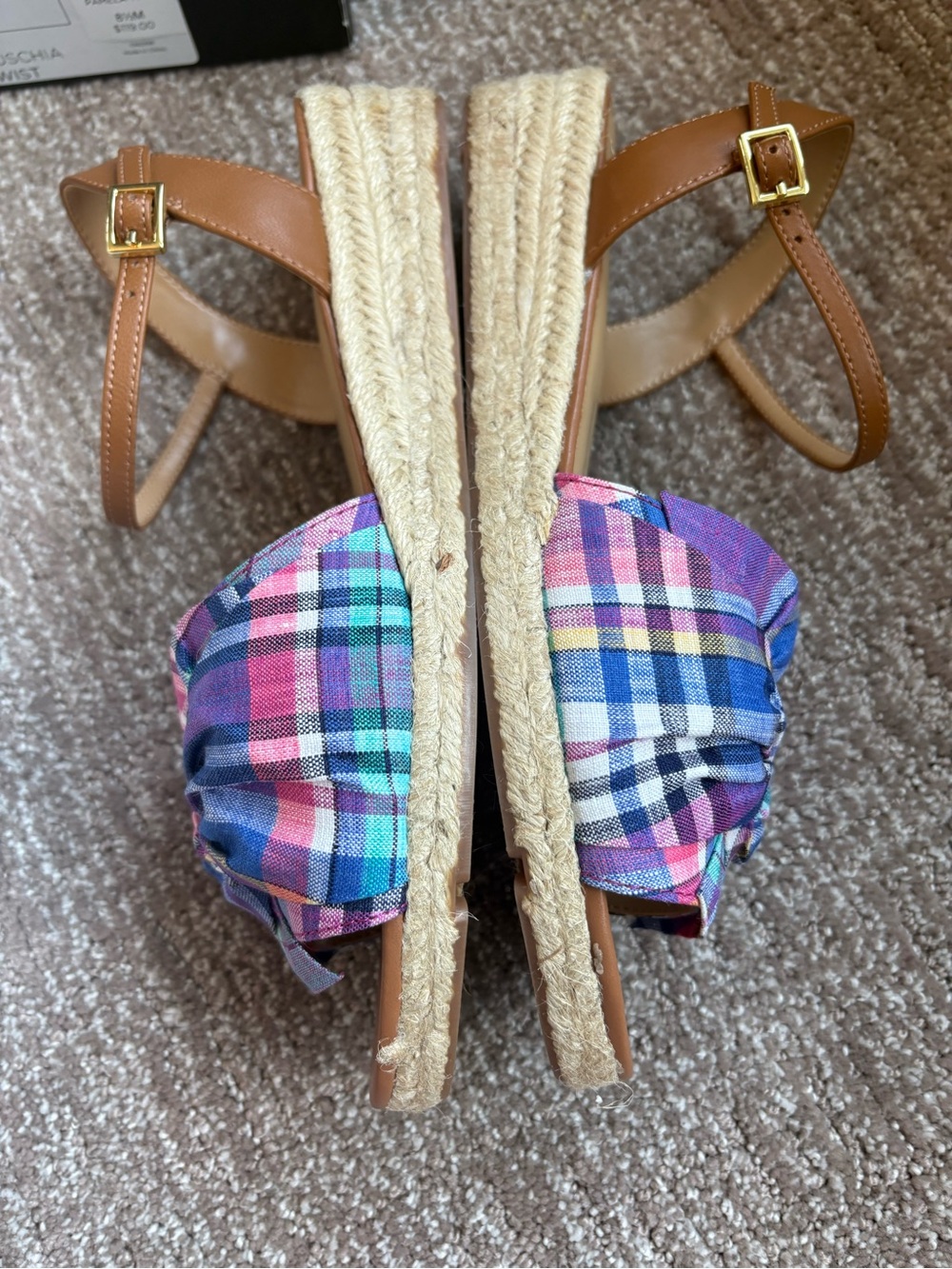 NWT Talbots Multi-Color Plaid Knot Front Slingback Sandals with Tan Straps - Picture 5 of 7